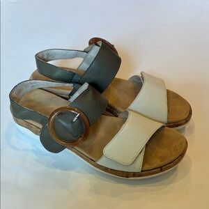 Remonte Olive and Cream Adjustable Slide Sandals with Buckle
